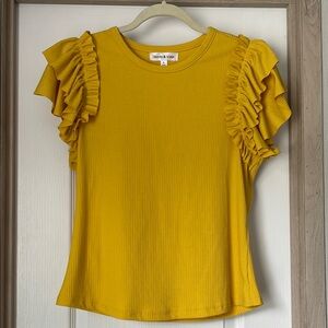 Stem & Vine Yellow Ruffle Sleeve Top